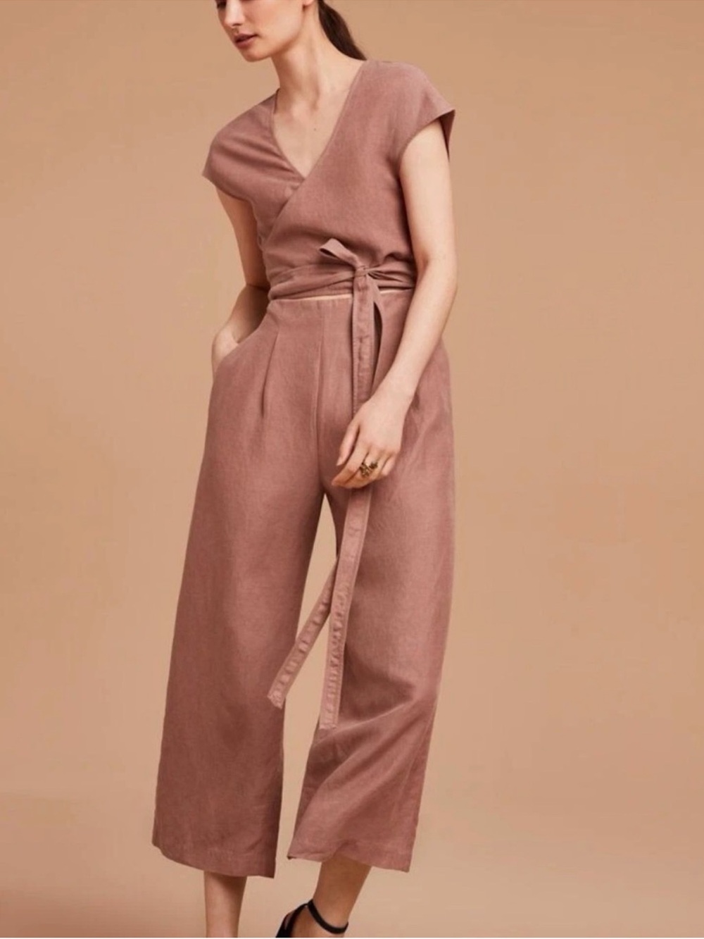 Wilfred Brown Wide-Leg Wrap Jumpsuit